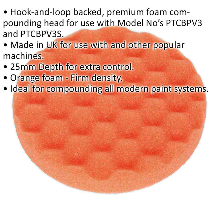 Buffing & Polishing Compounding Foam Head - 150 x 25mm - Hook-and-Loop - Firm Loops