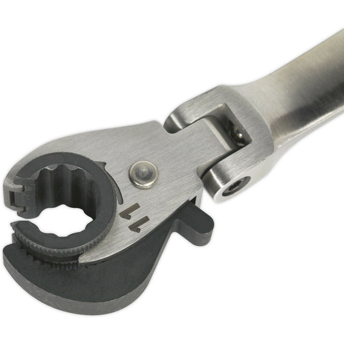 Flexi-Head Ratchet Brake Pipe Spanner - 10 & 11mm Size - 72-Tooth Ratchet Loops