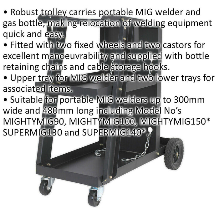 Universal Trolley for Portable MIG Welders - Carries Welder & Gas Bottle Loops