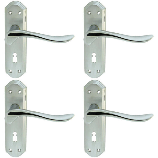 4x PAIR Curved Lever on Sculpted Edge Backplate 180 x 48mm Satin/Polished Chrome Loops