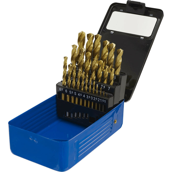 25 Piece Fully Ground HSS Drill Bit Set - 1mm to 13mm Sizes - Split Point Tip Loops