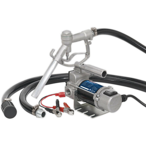 24V Portable Diesel & Fluid Transfer Pump - Self-Priming Manual Delivery Nozzle Loops