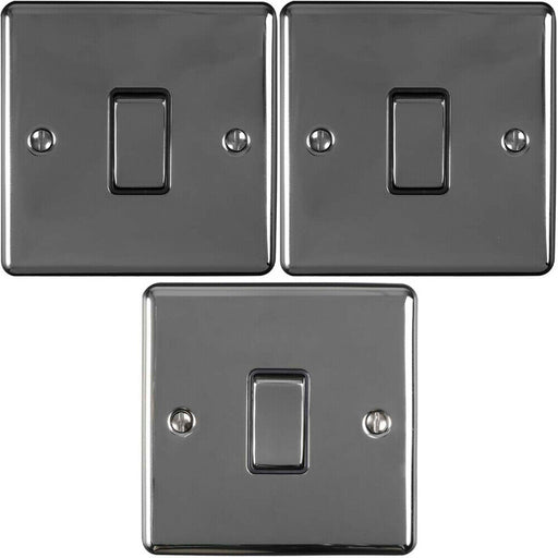 Light Switch Pack - 1x Intermediate & 2x Single - BLACK NICKEL / Black 2 Way 10A Loops