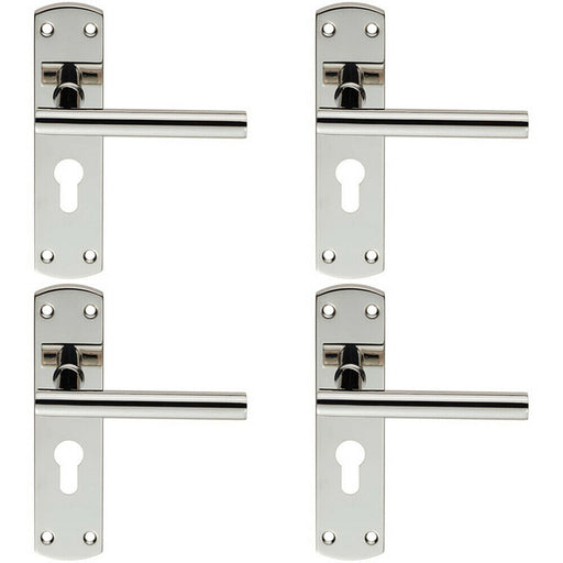 4x Mitred T Bar Lever Door Handle on Euro Lock Backplate 172 x 44mm Steel Loops