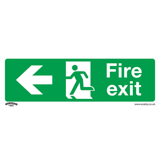 1x FIRE EXIT (LEFT) Health & Safety Sign - Self Adhesive 300 x 100mm Sticker Loops