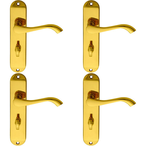 4x PAIR Curved Handle on Chamfered Bathroom Backplate 180 x 40mm Polished Brass Loops
