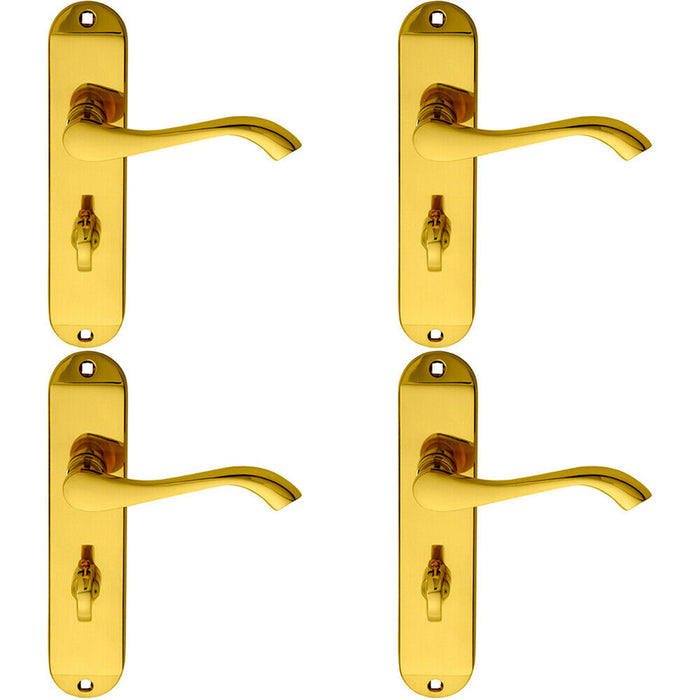 4x PAIR Curved Handle on Chamfered Bathroom Backplate 180 x 40mm Polished Brass Loops