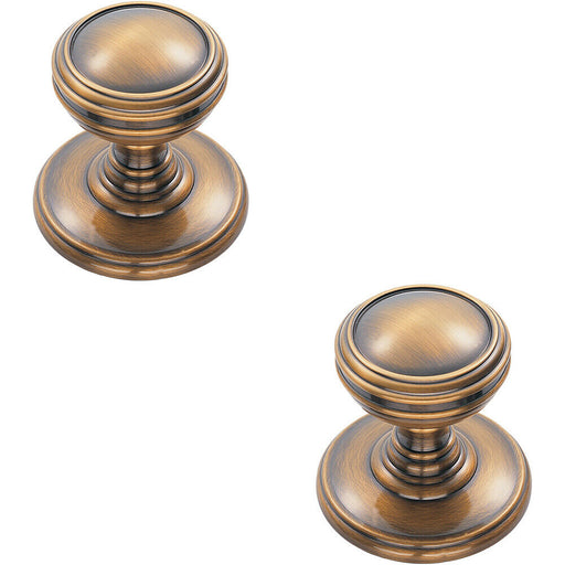 2x Ringed Tiered Cupboard Door Knob 25mm Diameter Bronze Cabinet Handle Loops