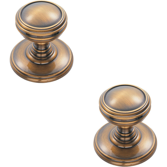 2x Ringed Tiered Cupboard Door Knob 25mm Diameter Bronze Cabinet Handle Loops