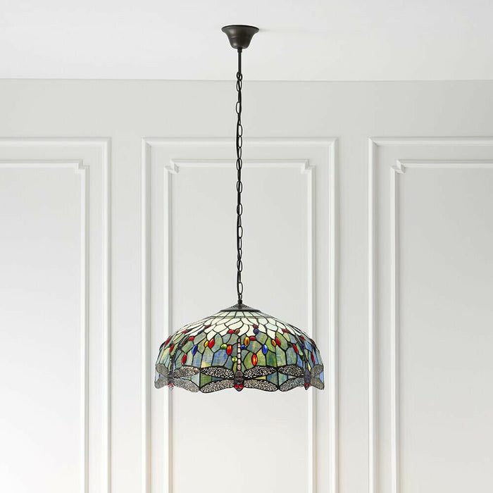 Tiffany Glass Hanging Ceiling Pendant Light Blue Dragonfly 3 Lamp Shade i00110 Loops