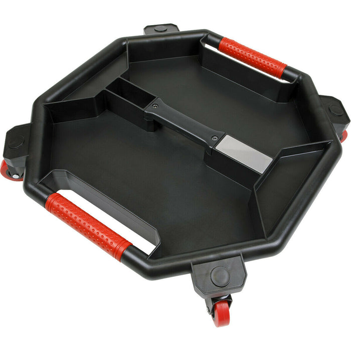 Creeper Tool Tray - Five Compartments - 360° Plastic Swivel Castors - Red Loops