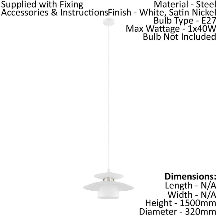 Pendant Ceiling Light Colour White Satin Nickel Long Flex Bulb E27 1x40W Loops