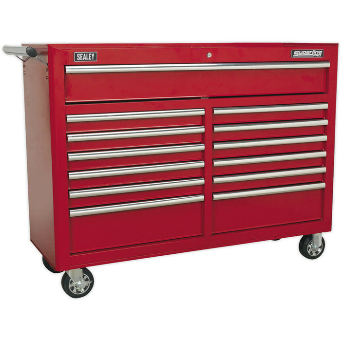 1290 x 465 x 1005mm 13 Drawer RED Portable Tool Chest Locking Mobile Storage Box Loops