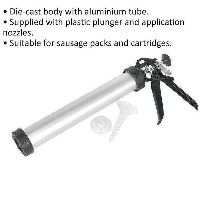 330mm Silicone / Caulking Sausage Gun & Cartridge - Sealant Adhesive Applicator Loops