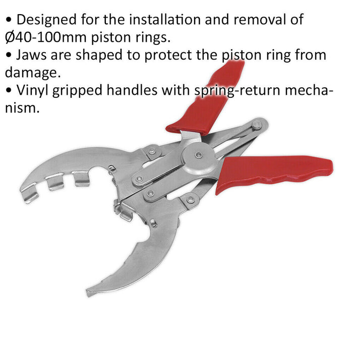 Piston Ring Installation Pliers - 40mm to 100mm Piston Rings - Vinyl Gripped Loops