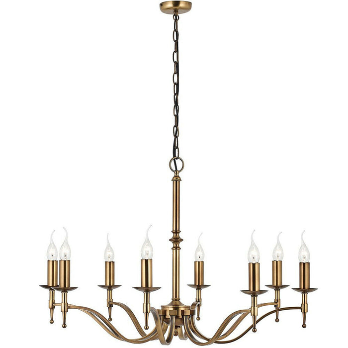 Avery Ceiling Pendant Chandelier Light 8 Lamp Antique Brass Curved Candelabra Loops