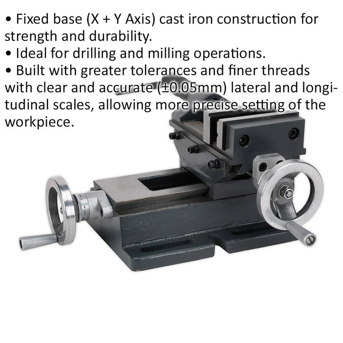 150mm Professional Cross Vice - 135mm Jaw Opening - Precision Drilling & Milling Loops
