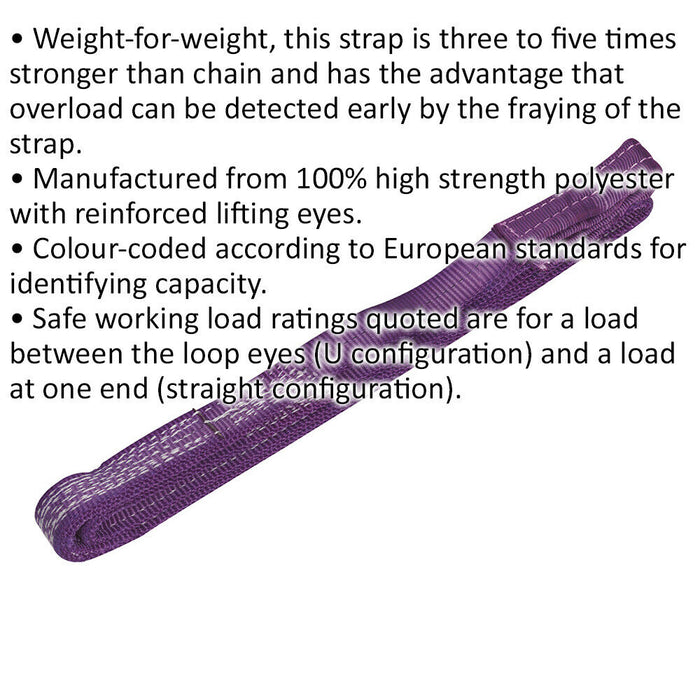 2 Metre Load Sling - 1 Tonne Capacity - High Strength Polyester - Lifting Strap Loops