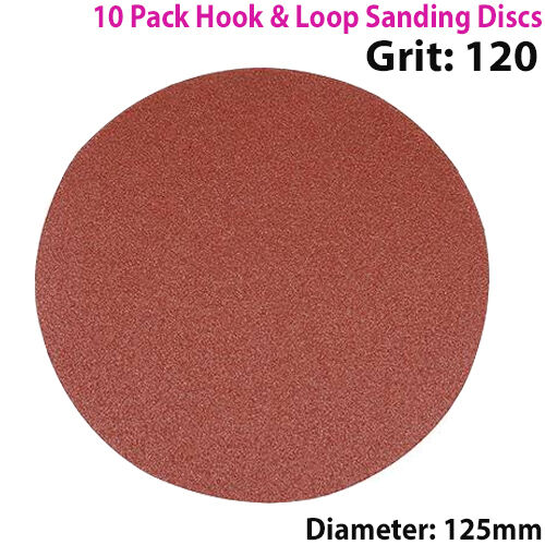 QTY 10 125mm 5 Inch Sanding Discs 120 Grit Orbit Sander Hook & Loo Loops