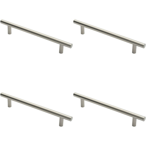 4x Straight T Bar Door Pull Handle 400 x 19mm 300mm Fixing Centres Satin Steel Loops