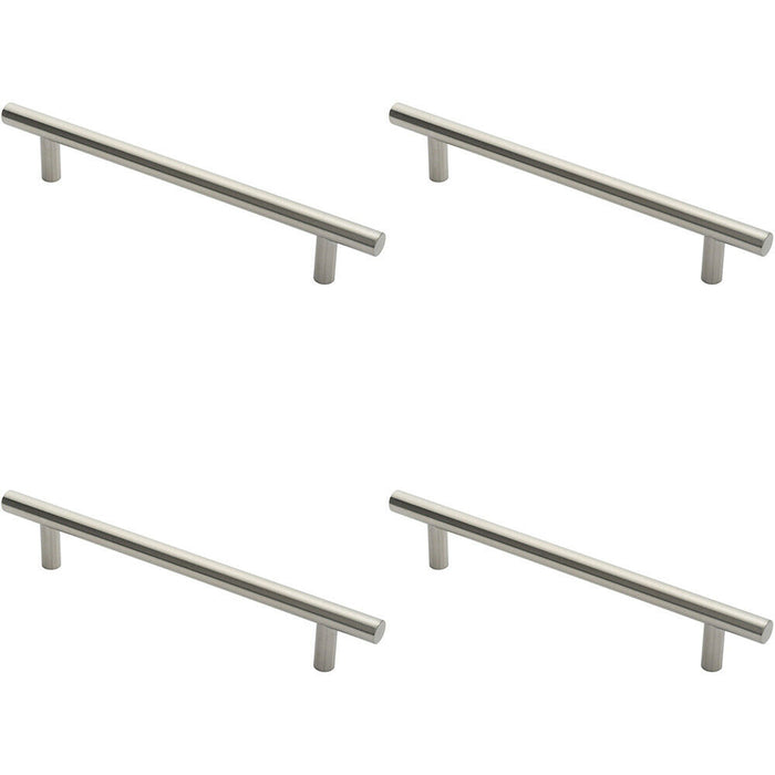 4x Straight T Bar Door Pull Handle 400 x 19mm 300mm Fixing Centres Satin Steel Loops
