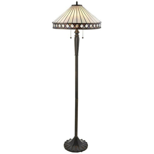 1.5m Tiffany Twin Floor Lamp Dark Bronze & Stained Glass Simple Shade i00015 Loops