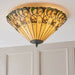 Tiffany Glass Semi Flush Ceiling Light Amber Floral Inverted Round Shade i00051 Loops