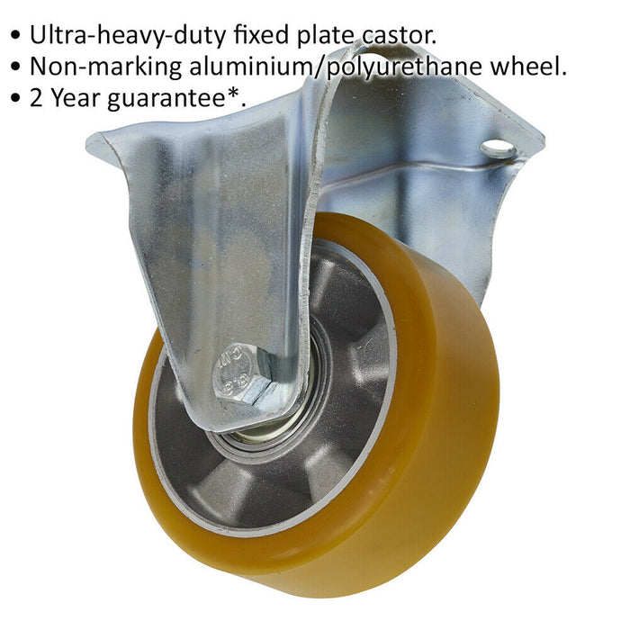 125mm Fixed Plate Castor Wheel - 50mm Tread - Non-Marking Aluminium & PU Plastic Loops