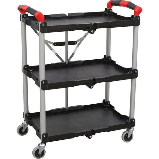 3 Level Folding Workshop Trolley - 670 x 430 x 855mm - 25kg Per Shelf - Foldable Loops