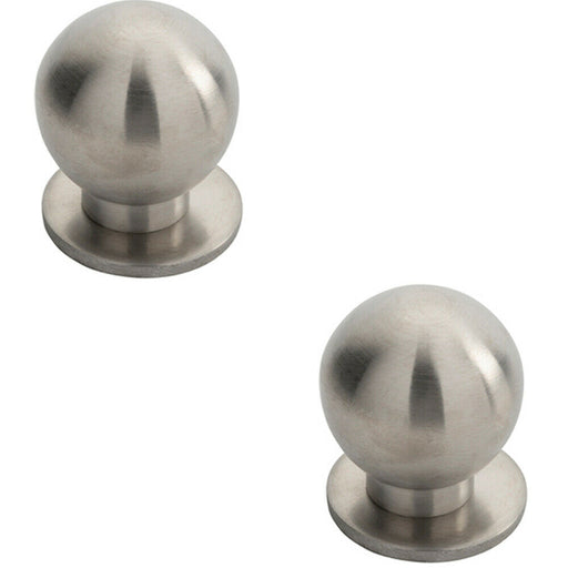 2x Small Solid Ball Cupboard Door Knob 30mm Dia Stainless Steel Cabinet Handle Loops