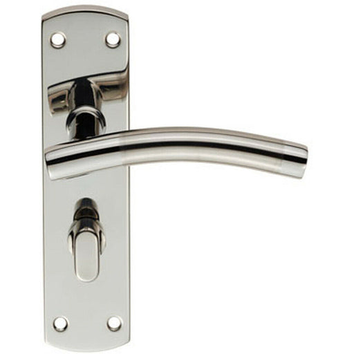 Curved Lever on Bathroom Backplate Handle 172 x 44mm Polished & Satin Steel Loops