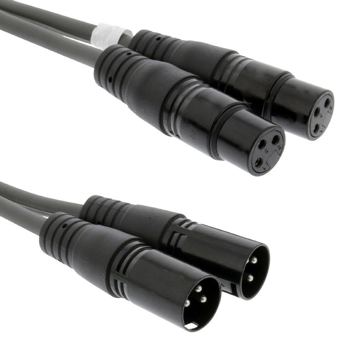 0.5m Twin 3 Pin XLR Male Plug to 2x XLR Female Socket Cable Audio Mic Mixer Amp Loops