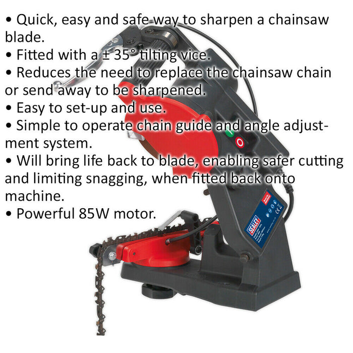 85W Chainsaw Blade Sharpener - 4800 RPM - Chain Guide & Angle Adjustment Loops