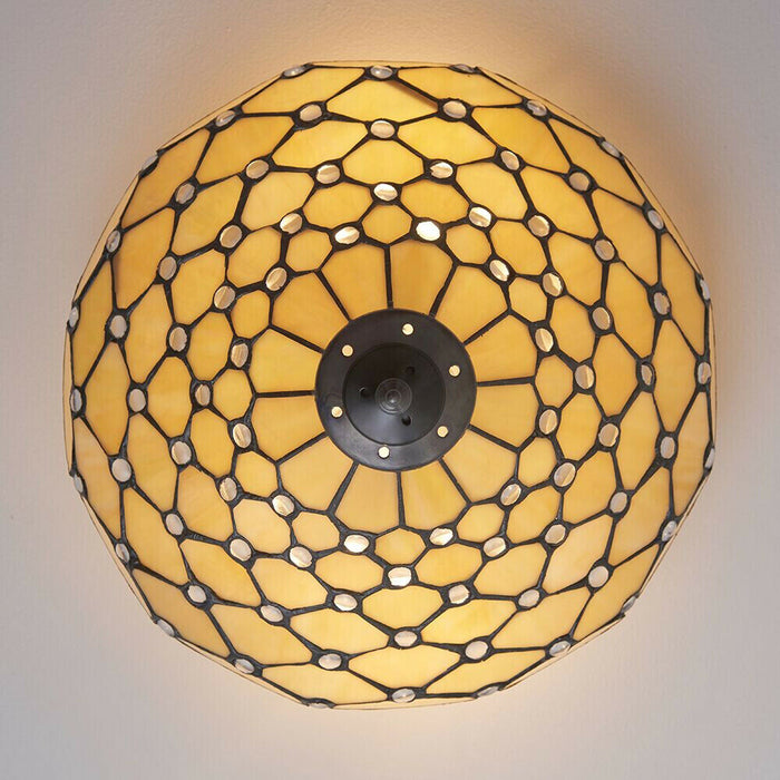 Tiffany Glass Semi Flush Ceiling Light Amber Geometric Inverted Shade i00059 Loops