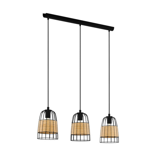 Hanging Ceiling Pendant Light Black & Wicker 3x 40W E27 Hallway Feature Lamp Loops