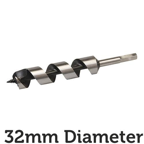 32mm x 235mm Long Hardened Steel Auger Drill Bit Hex Shank Shaft Woodwork Timber Loops