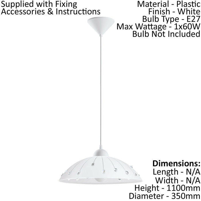 Pendant Light Colour White Shade White Clear Satin Glass Crystal Bulb E27 1x60W Loops