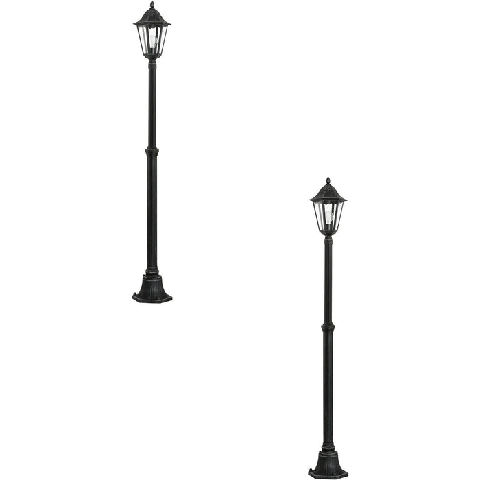 2 PACK IP44 Outdoor Bollard Light Black & Silver Lantern 2000mm Post 60W E27 Loops