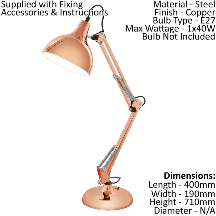 2 PACK Table Desk Lamp Colour Copper Adjustable In Line Switch Bulb E27 1x40W Loops