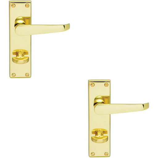 2x Victorian Flat Lever on Bathroom Backplate Handle 150 x 42mm Polished Brass Loops