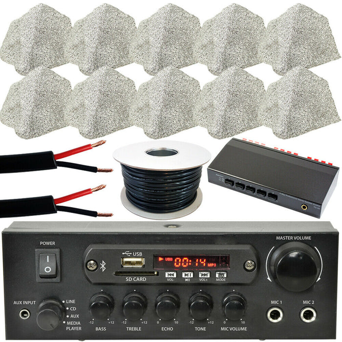 5 Zone Outdoor Bluetooth System 10x Garden Rock Speaker Stereo HiFi Amplifier