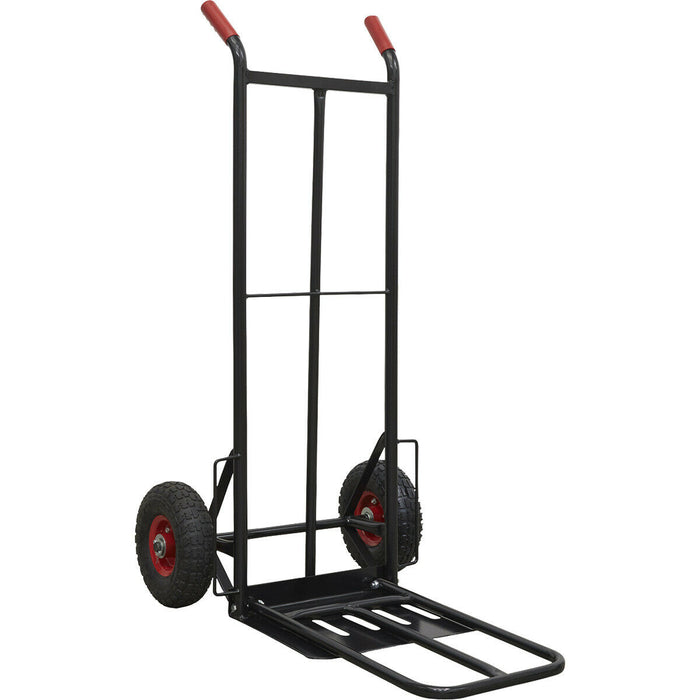 300kg Heavy Duty Folding Sack Truck & SOLID PU Tyres - Extra Deep Box Shelf Loops