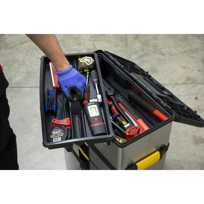 540 x 350 x 840mm Portable STEEL Tool Chest / Multi Compartment Wheeled Toolbox Loops