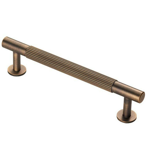 Lined Bar Door Pull Handle - 158mm x 13mm - 128mm Centres - Antique Brass Loops