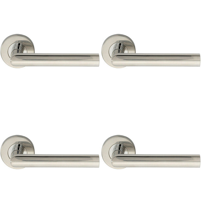 4x PAIR Straight Mitred Bar Handle on Round Rose Concealed Fix Polished Steel Loops