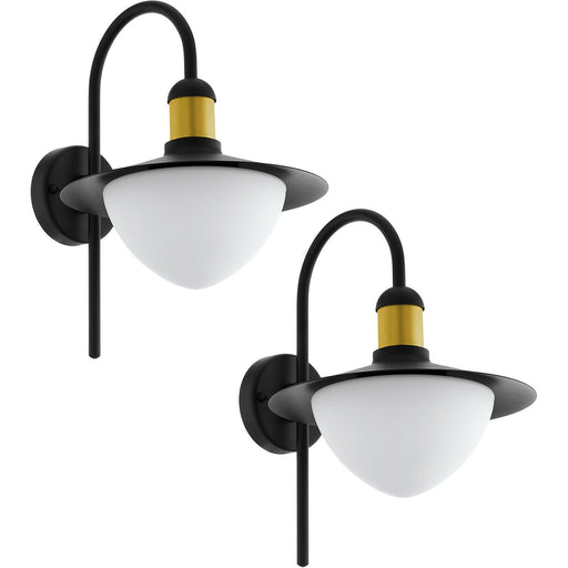 2 PACK IP44 Outdoor Wall Light Black & Gold Modern Fisherman Lamp 60W E27 Loops