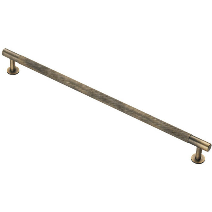 Knurled Bar Door Pull Handle - 350mm x 13mm - 320mm Centres - Antique Brass Loops