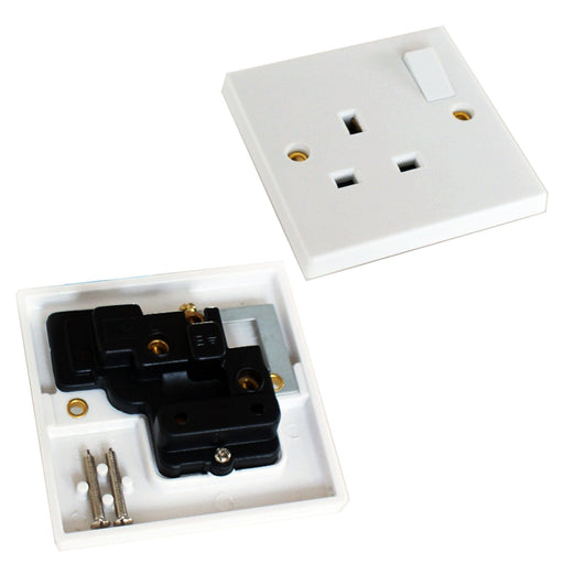 White Single UK Mains Wall Plug Socket 1 Gang 240V 13A Power Face Plate Outlet Loops
