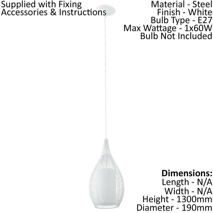 Pendant Light Colour White Shade White Satin Glass Steel Bulb E27 1x60W Loops