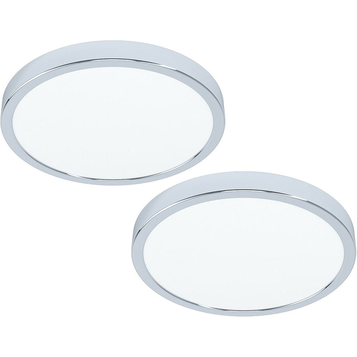 2 PACK Wall Flush Ceiling Light Colour Chrome Shade Round White Plastic LED 20W Loops